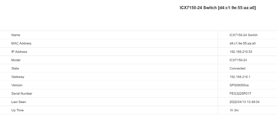 Ruckus Unleashed ICX7150 Switch Stats