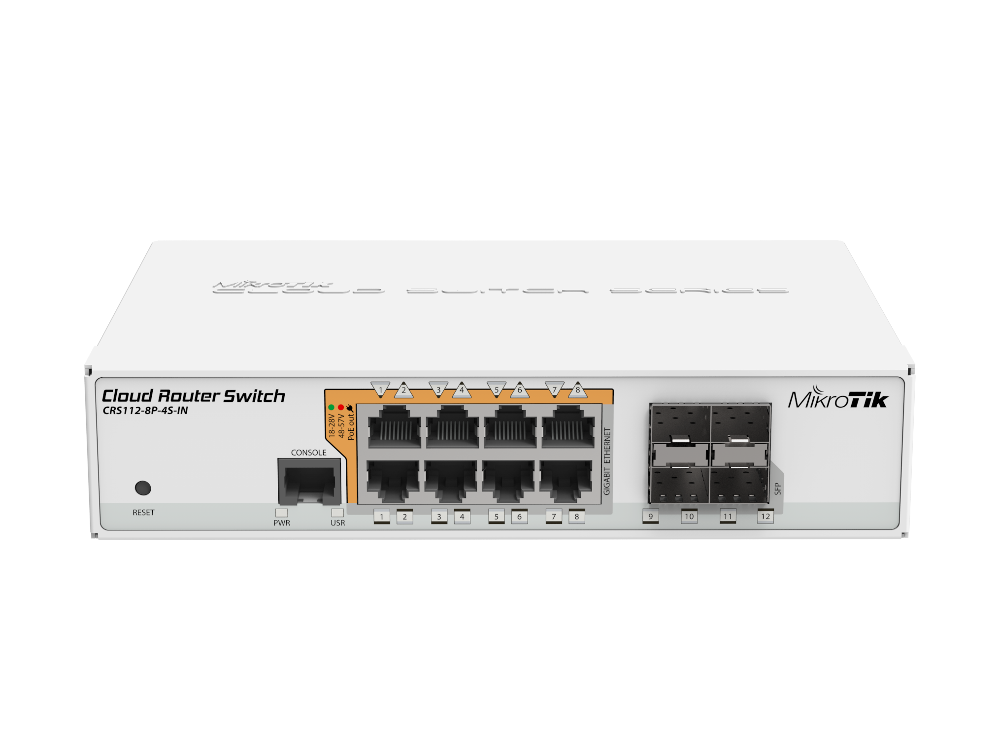 MikroTik CRS112-8P-4S-IN Cloud Router Switch (front)