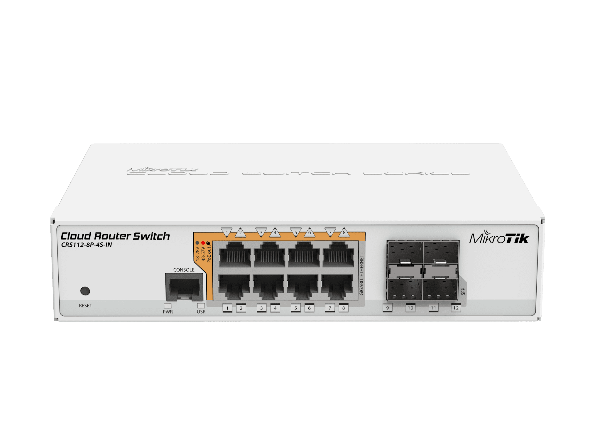 MikroTik CRS112-8P-4S-IN Cloud Router Switch (front)